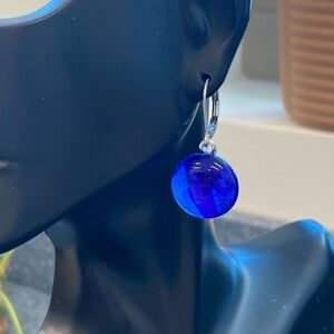 Artisan hand crafted cobalt blue fused glass lever back pierced earrings